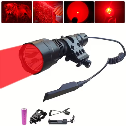 Night Hunting Flashlight with Remote Control Switch – 350 Yards High Power Green Red White Light, 18650 Rechargeable, Multiple Mounts for Hunting, Fishing, Camping & Beekeeping, Best Gift for Men
