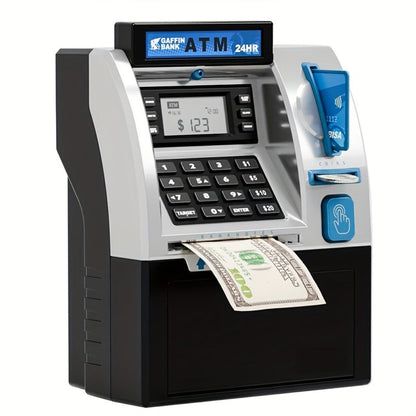Electronic ATM Kids Piggy Bank with Password – Banknote & Coin Savings Bank for Boys Girls, Birthday Gift, Christmas Gift, Interactive Money Bank Toy, Black & Blue