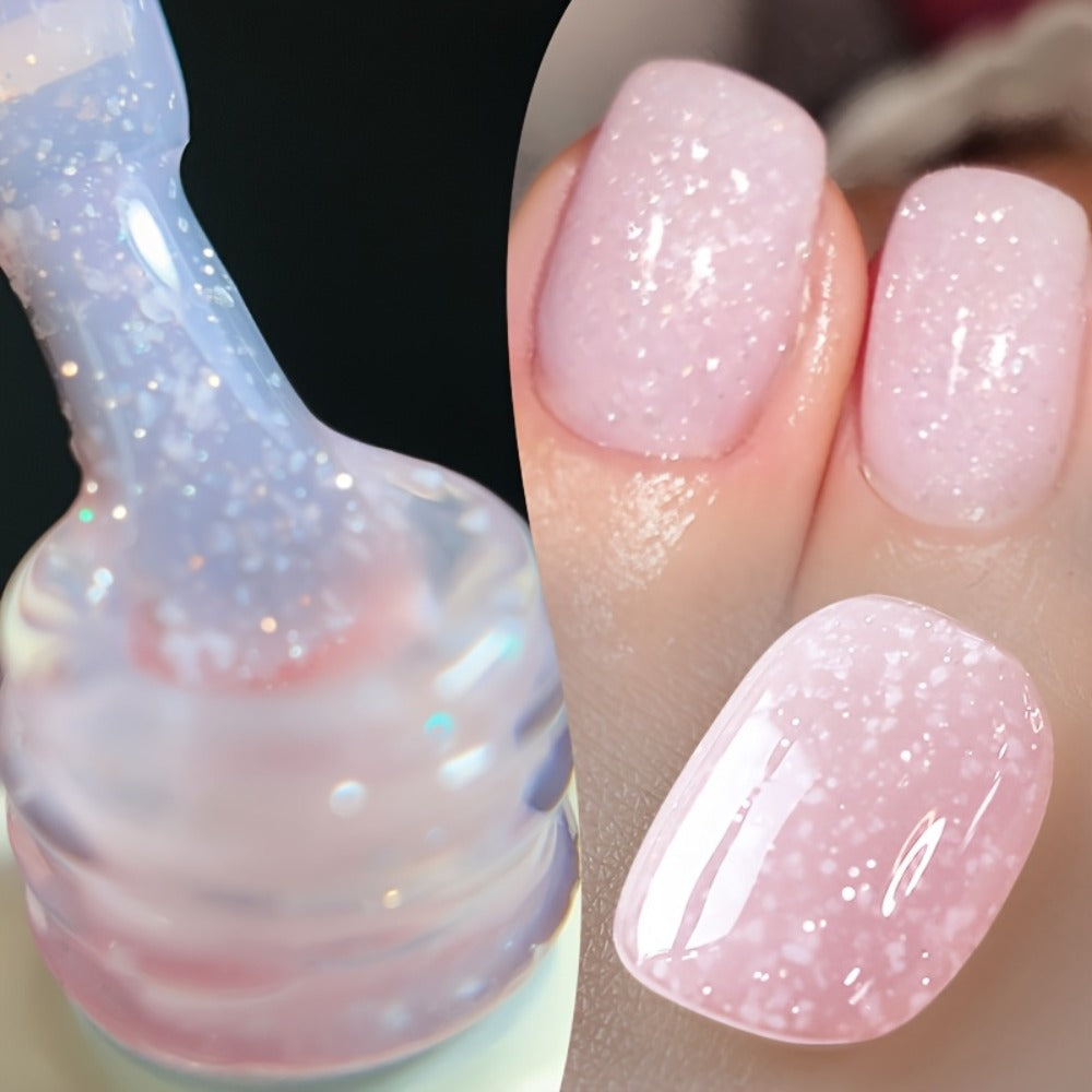 Snow Jelly Shimmer Gel Nail Polish 2pcs BORN PRETTY Semi-Permanent Soak-Off LED UV Gel Varnish Nude Pink White Glitter Long-Lasting Chip-Resistant Salon-Quality Manicure 0.34oz Each