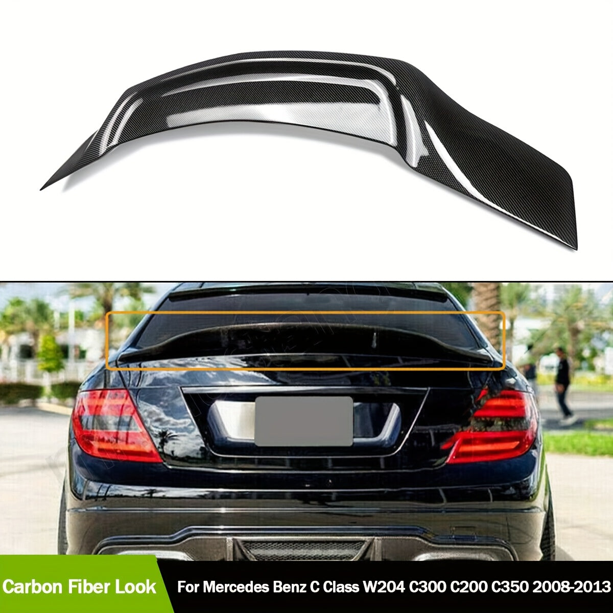 for Mercedes Benz W204 C250 C300 C63 AMG C-Class 4 Door Sedan Rear Duckbill Highkick Trunk Spoiler Wing, Gloss Black/Carbon Pattern, Chrome, ABS Material