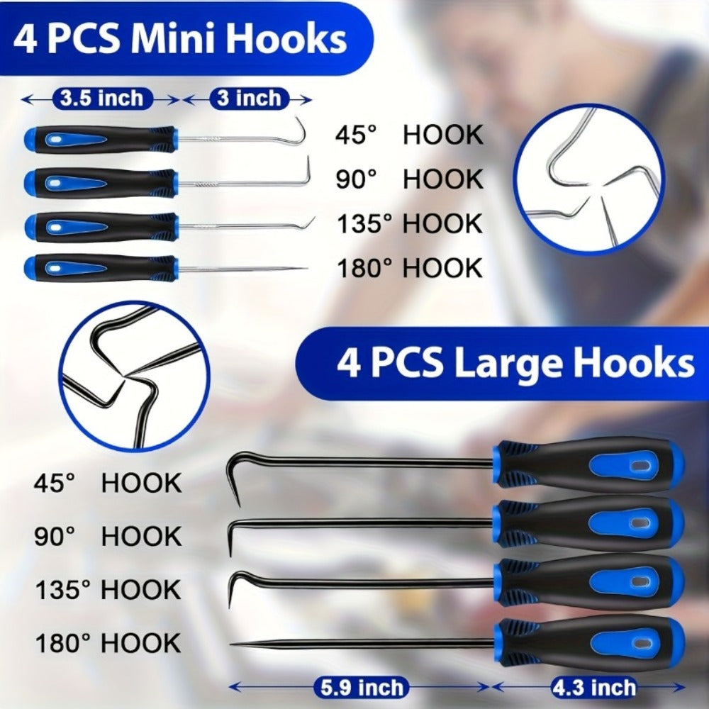 Auto Trim Removal Tool Kit 17pcs with Pry Tools Picks Metal Scraper Magnetic Telescopic Pickup Non-Slip Clips for Car Door Panel Dash Interior Bicycle Maintenance