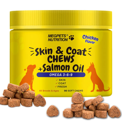 Omega 3 Dog Chews 90ct – 90-Day Supply Skin, Coat & Ear Care Supplement with Probiotics for Itchy Relief, All Ages – 1 Bottle Trial or 2 Bottle Value Pack