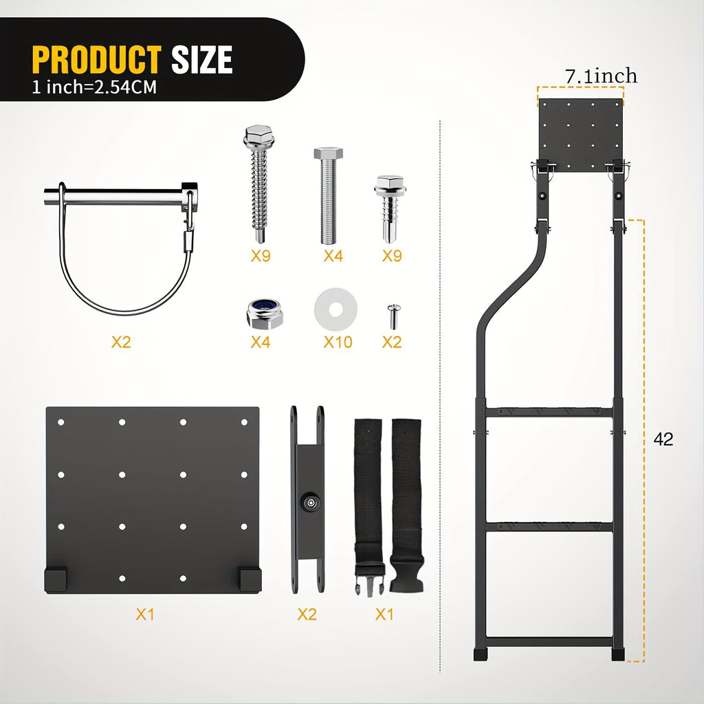 Universal Foldable Truck Tailgate Ladder For Pickup With Aluminum Step Grip Plates, Replaceable Rubber Ladder Feet & Stainless Steel Self Drilling Hex Screws For Easy Installation