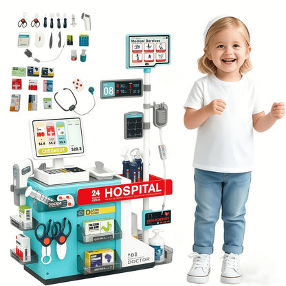 Doctor Play Set for Kids 49 PCS – Role Play Medical Station & Cashier Toy Kit for Boys Girls | Pretend Doctor Nurse Cashier | Parent-Child Interactive Learning Toy | Best Birthday Christmas Gift Ages 3+