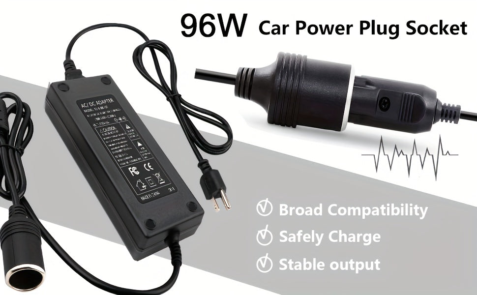 Ac to Dc 110V to 12V Converter, 8A 96W, Car Power Plug Adapter to Wall Plug, 12 Volt Power Supply Adapter for Car Tire Inflator, Compressor, Car Refrigerator, Car Vacuum, Cooler