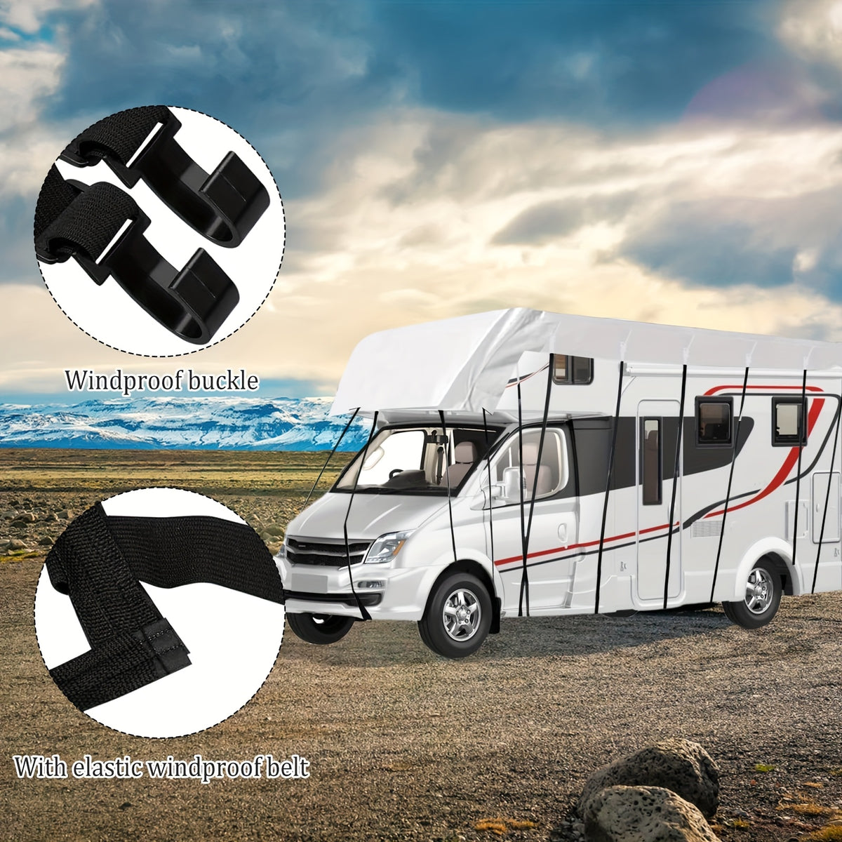 Cover for Rvs That Can Be Towed, Designed The Roofs of Motorhomes And Caravans, Resistant to Pollen, Water, And Sunlight, Featuring Adjustable Straps And Hooks, And Includes a Storage Bag (Available in Black And Silver)