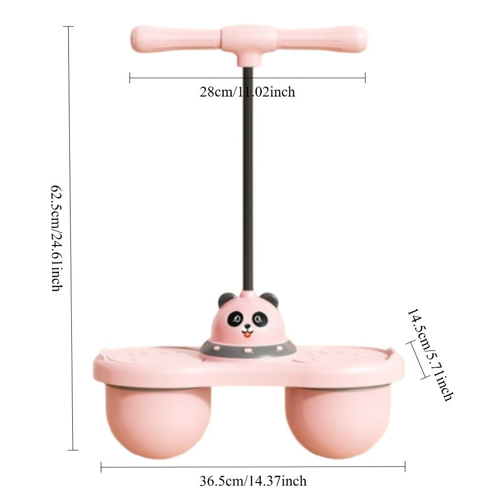 Kids Cartoon Panda Jumping Ball with Handle – Double Bouncy Ball Balance Training Toy, 24.6" Size, Durable TPR+PP, Includes Gas Cylinder & Needle | Pink & Green | Outdoor Fun Gift