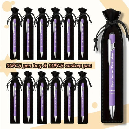 Custom Ballpoint Pens with Pencil Pouch Bulk Set – Personalized Ballpoint Pen Pack for Corporate Gifts, School Supplies, Office Promotions | 20/30/80 PCS Customized Pen & Bag Bundle