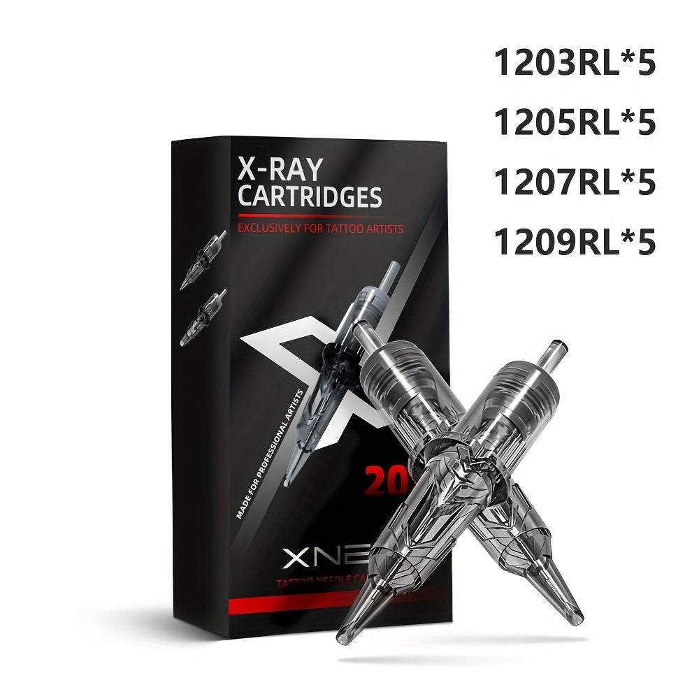 XNET X-RAY Tattoo Cartridge Needles Mixed Set 20pcs RL RS RM Round Liner Shader Curved Magnum Safety Membrane EO Gas Sterilized 316L Stainless Steel for All Cartridge Machines Artists & Beginners