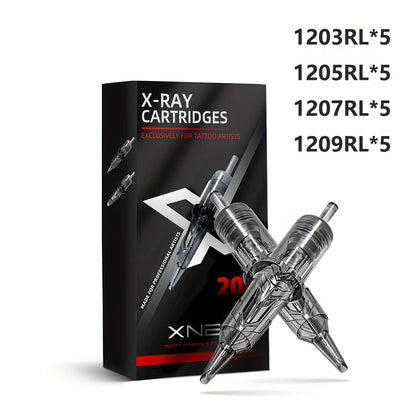 XNET X-RAY Tattoo Cartridge Needles Mixed Set 20pcs RL RS RM Round Liner Shader Curved Magnum Safety Membrane EO Gas Sterilized 316L Stainless Steel for All Cartridge Machines Artists & Beginners