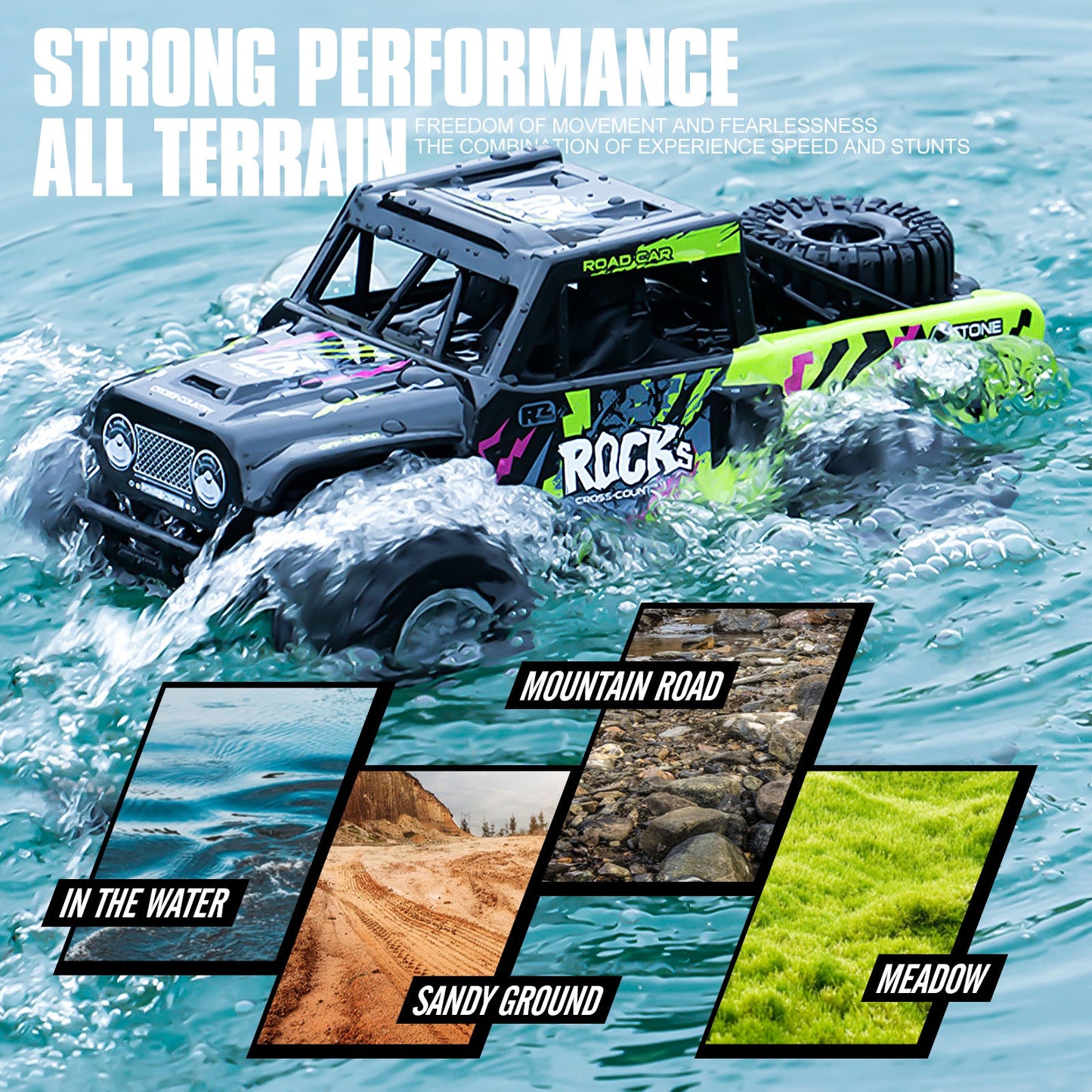 Amphibious RC Car 1:16 Scale 4WD Waterproof Land & Water Remote Control Monster Truck – 2 Rechargeable Batteries, All-Terrain RC Truck for Boys Kids Ages 4+, Birthday Christmas Gift