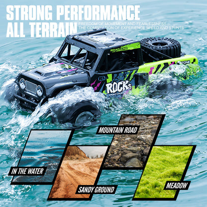 Amphibious RC Car 1:16 Scale 4WD Waterproof Land & Water Remote Control Monster Truck – 2 Rechargeable Batteries, All-Terrain RC Truck for Boys Kids Ages 4+, Birthday Christmas Gift