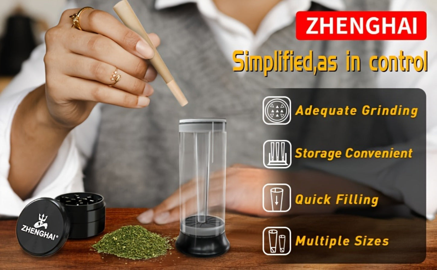 3-in-1 Herb Grinder with Cone Loader & Rolling Machine, Multifunctional Tobacco Grinder Blunt Joint Roller Filling Storage All-in-One with Cleaning Brush, Spice Grinder for Home Use, Black Red Blue