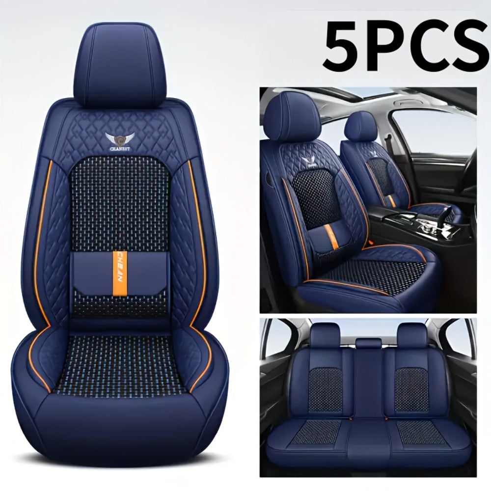 Car Seat Covers Full Set – Faux Leather 5-Seat & 2-Front Options, 3D Diamond Embroidery, Waterproof & Non-Slip for SUVs, Sedans & Trucks