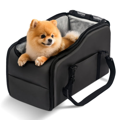 Dog Car Carrier & Center Console Pet Booster Seat with Safety Harness - Portable Travel Pet Bed Nest for Small Dogs & Cats, Easy-Clean Sturdy Construction, Pink Black Gray Green - Gift for Pet Owners