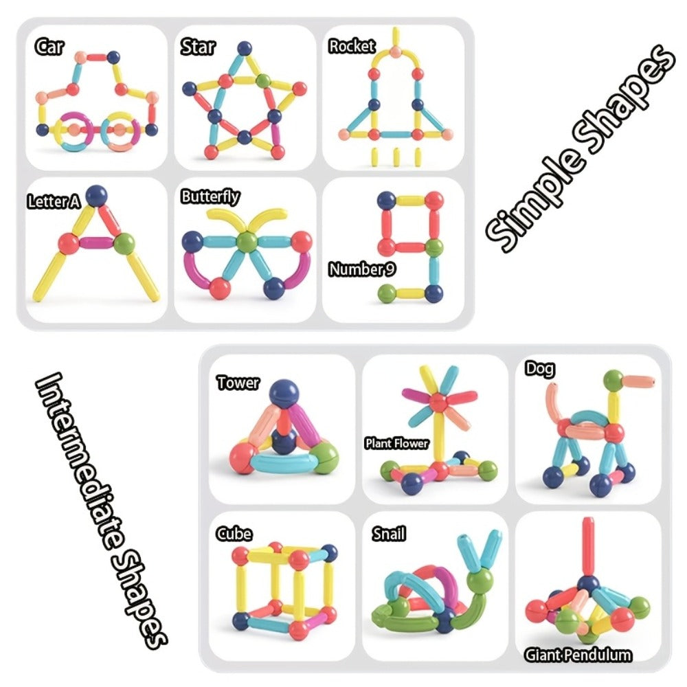 Magnetic Building Sticks Set 62 Pcs – 360° Rotating Oversized Magnetic Tiles Balls Educational 3D STEM Toy Kids Ages 3+ Build Castles Cars Shapes Birthday Christmas Gift