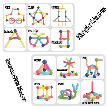 Magnetic Building Sticks Set 62 Pcs – 360° Rotating Oversized Magnetic Tiles Balls Educational 3D STEM Toy Kids Ages 3+ Build Castles Cars Shapes Birthday Christmas Gift