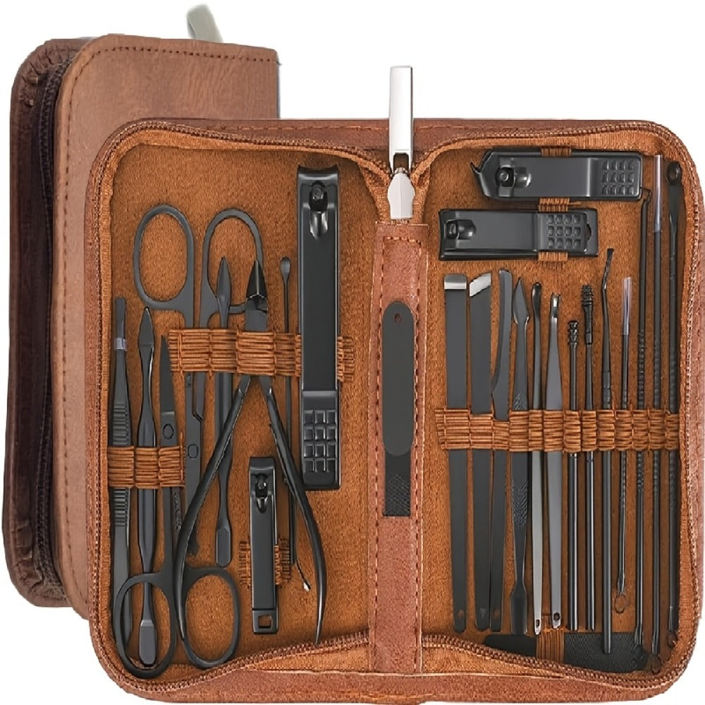 Professional 26-Piece Nail Grooming Kit Stainless Steel with Luxury Zippered Travel Case | Complete Manicure Pedicure Tools Set with Cuticle Nipper Nail Clippers Scissors Tweezers | Gift for Women Men Seniors