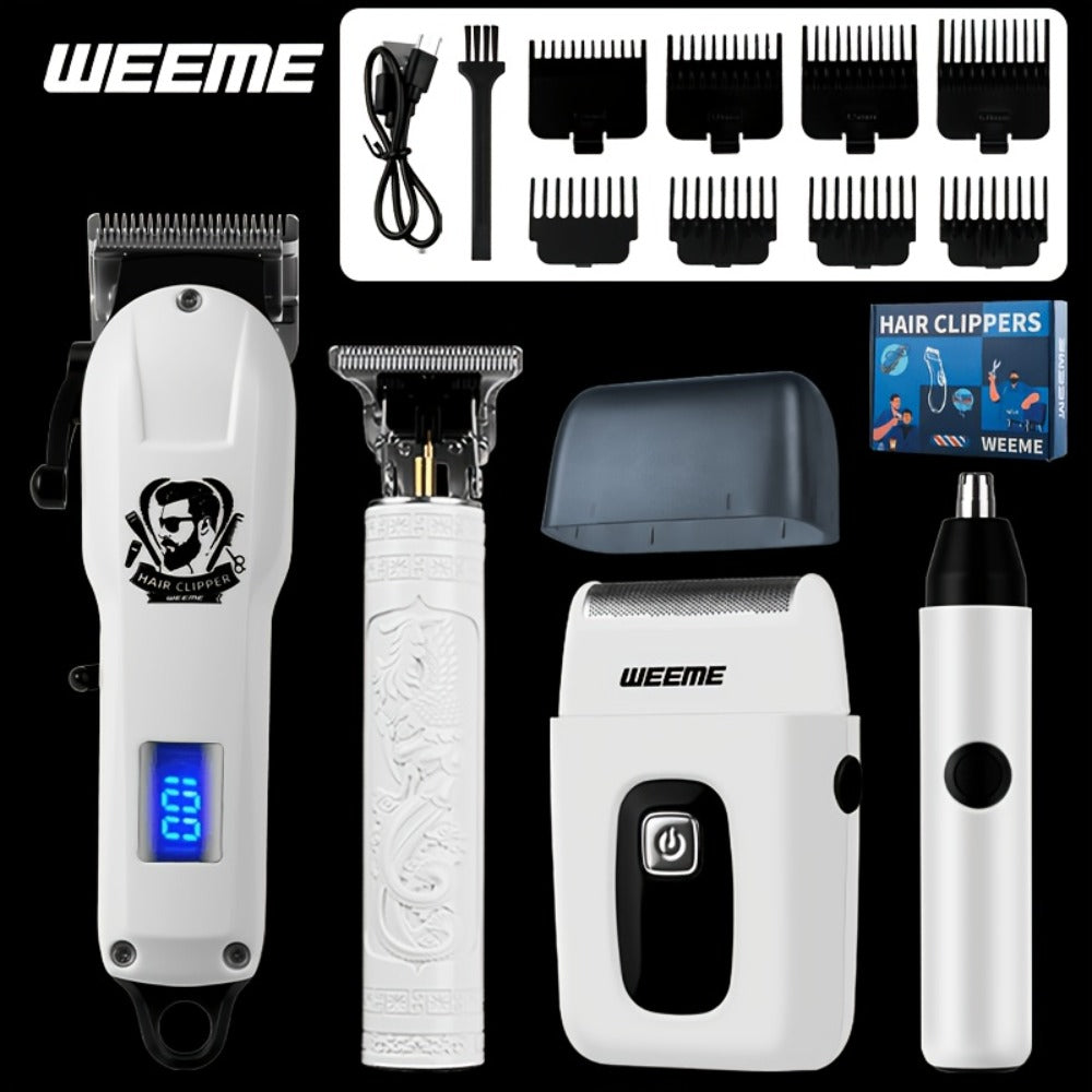 Zinc Alloy Men's Grooming Kit – USB Rechargeable Hair Clipper, Nose Trimmer, Electric Shaver & Detail Trimmer Set, 3500mAh Battery, 1-4 Piece Options, White Black Gold Gift for Men