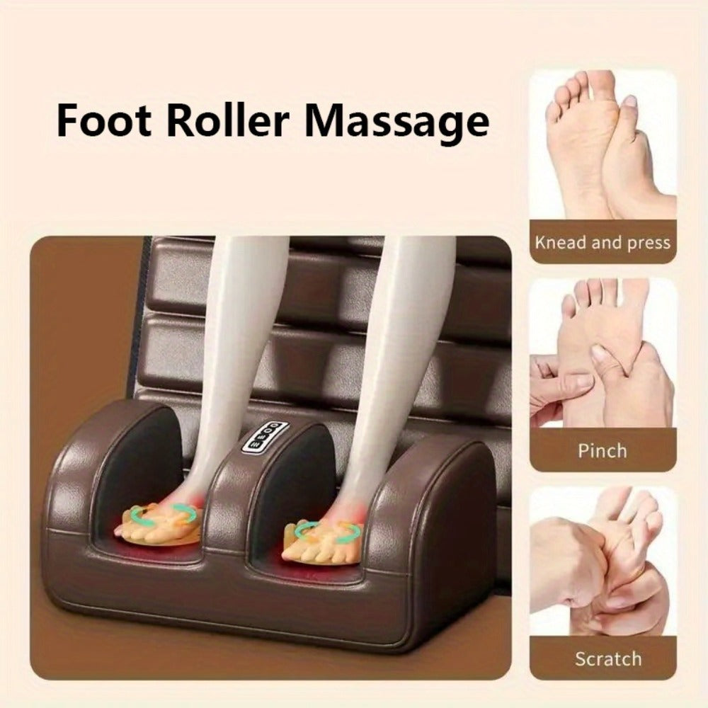 Full Body Heating Massager Set – PU Leather Massage Chair Pad with Neck Massager, Leg Massager, Lumbar Pillow & Headrest, Timer, Non-Slip Base, Full Body Heat Massage for Home & Office Relaxation