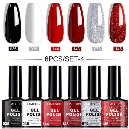 Soak-Off Gel Nail Polish Set 6pcs Hypoallergenic - Fall & Winter Glitter and Solid Colors UV LED Long-Lasting Toxin-Free DIY Nail Art Kit for Women, Home Manicure, Christmas Gift for Nail Lovers