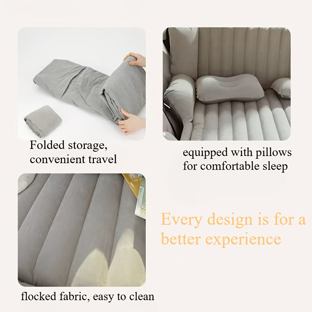 Comfortable Thickened Gray/Black Car Inflatable Mattress, Car Accessories, Inflatable Car bed for Truck and SUV Trunk, Foldable and Portable Skin-Friendly Back Seat Mattress, camping gear and equipment