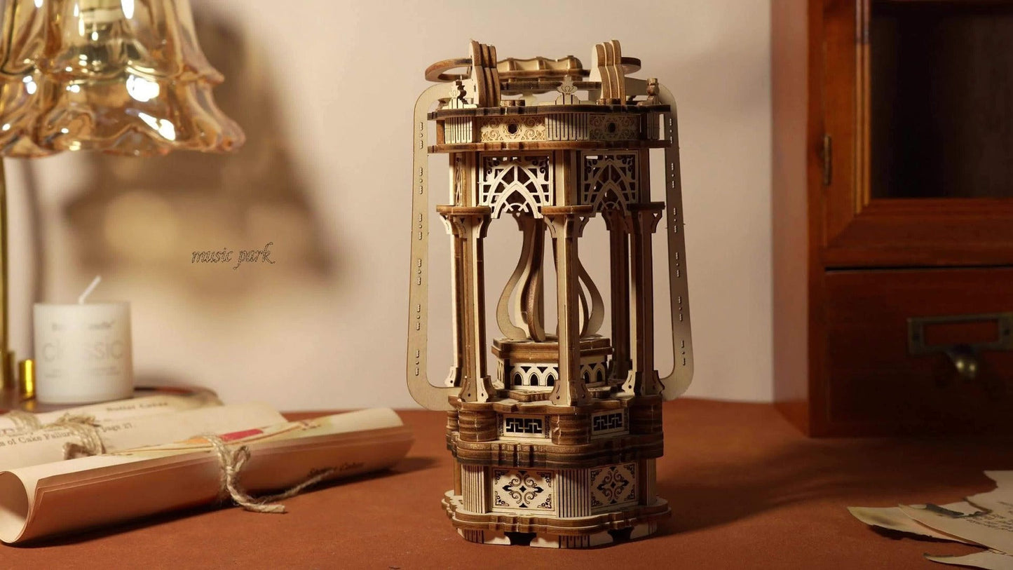LED Wooden Lantern Model Kit – Rotating Mechanical 3D Wooden Puzzle for Adults & Teens, Glowing Vintage Desk Decor Display, Unique Christmas Birthday Gift for Puzzle Lovers & Craft Enthusiasts