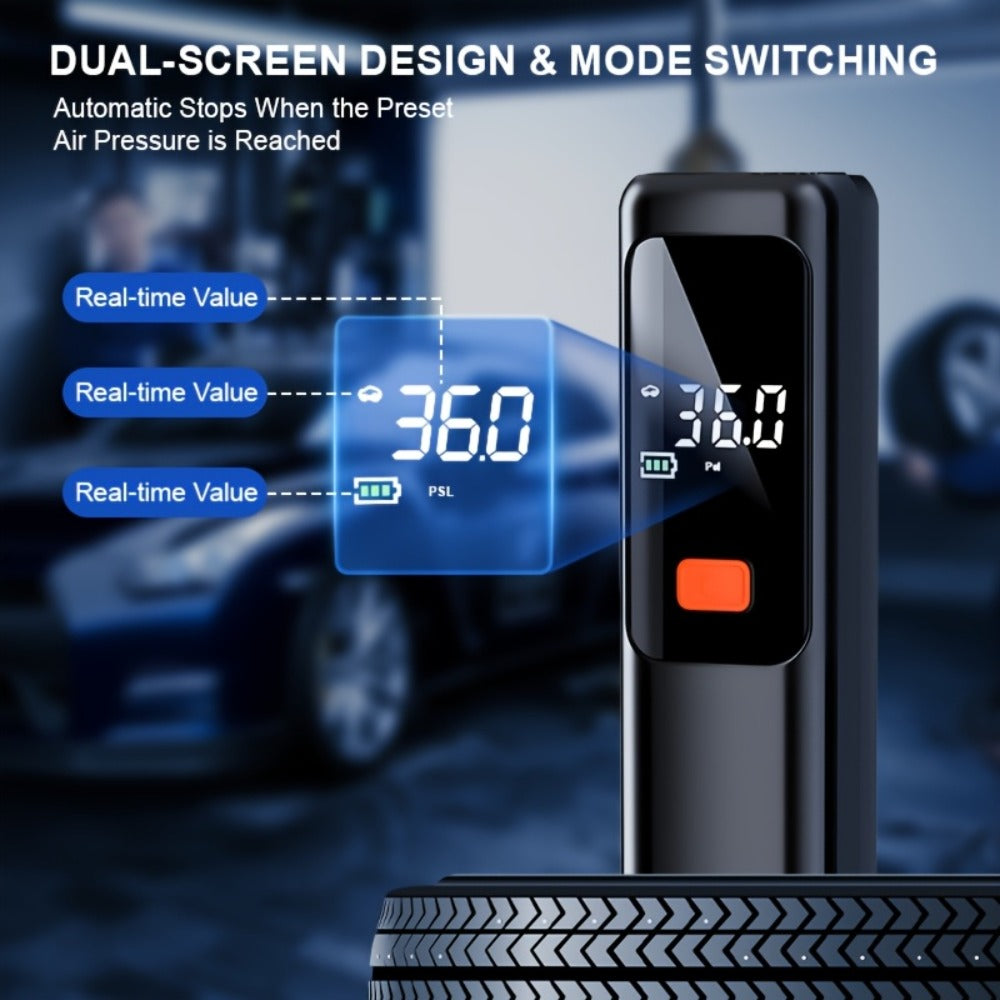 Portable Tire Inflator Wireless Air Compressor with Digital LED Display Auto Pressure Detection USB-C Rechargeable for Car Bicycle Motorcycle Basketball