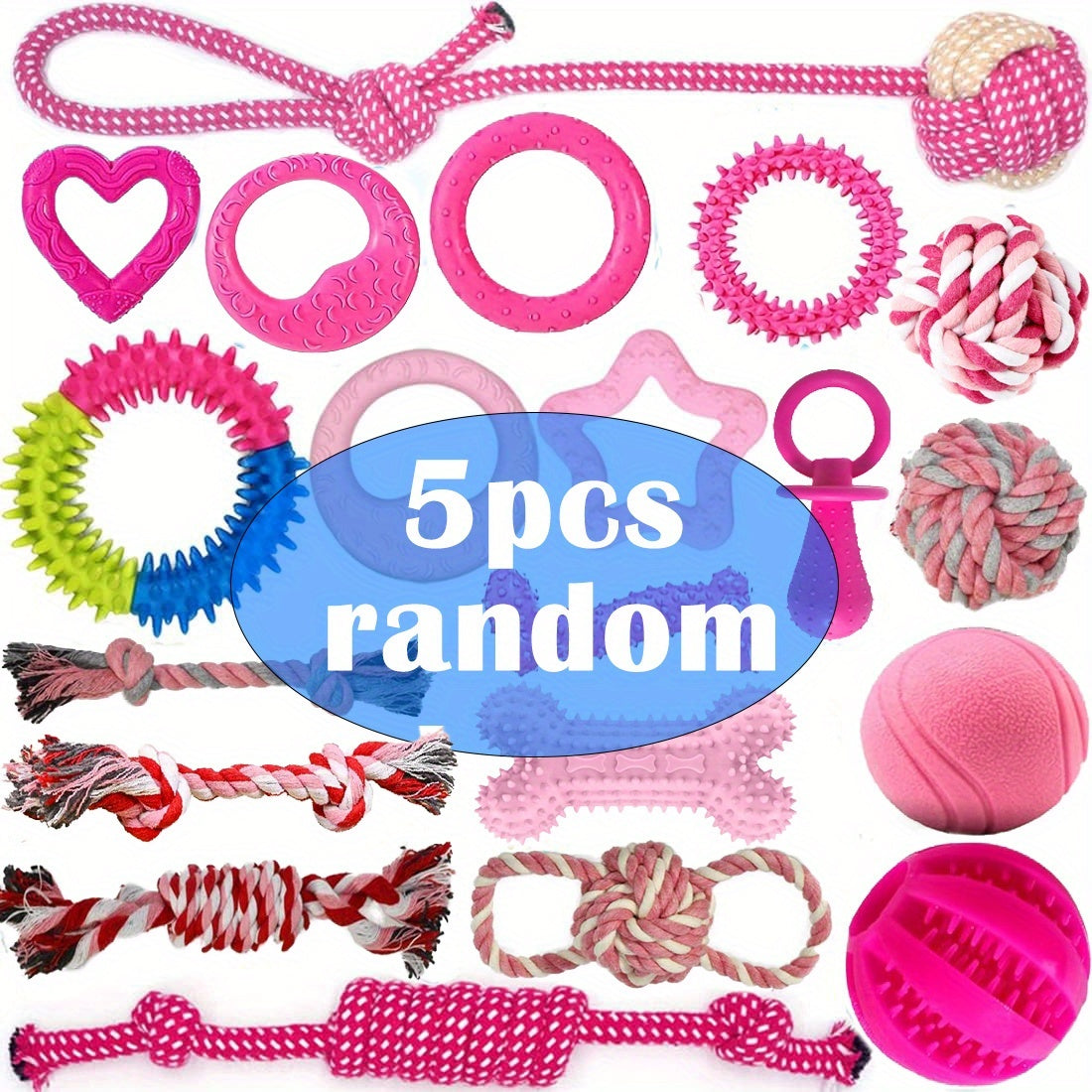 Puppy Teething Chew Toys Pink Bundle 5 or 8 Pack Soft Dog Toothbrush Toy & Interactive Chew Balls for Small Dogs - Cute Puppy Toy Set for Teething Relief & Dental Care
