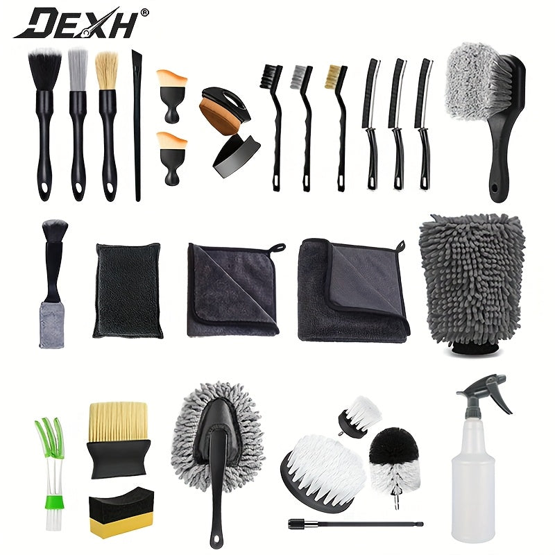 28pcs Car Details Kit, Car Detailing Brush Set, Auto Detailing Drill Brush Set, Car Detailing Brushes, Car Accessories-Car Detailing Tools Kit For Interior, Exterior, Wheels, Windshield