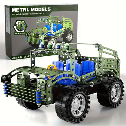 STEM Building Kit Model Car 283-287 Pcs Motorized Assembly Vehicle Toy with All-Terrain Tires & Openable Hood – Construction Toy for Boys Kids Ages 6+, Birthday Christmas Gift Red Green