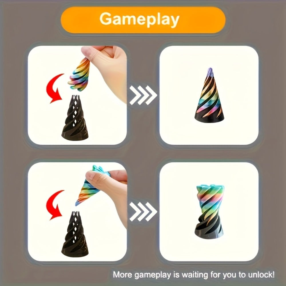3D Printed Spiral Fidget Cone 10 Pack – Impossible Pyramid Spiral Tree & Carrot Stress Relief Toy, Unique Fish Tank Decoration, Office Desk Novelty Gift for Adults, Blue or Random Color