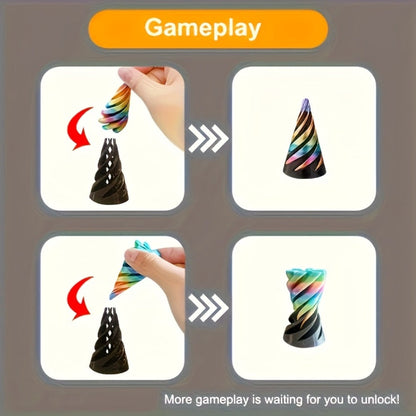 3D Printed Spiral Fidget Cone 10 Pack – Impossible Pyramid Spiral Tree & Carrot Stress Relief Toy, Unique Fish Tank Decoration, Office Desk Novelty Gift for Adults, Blue or Random Color