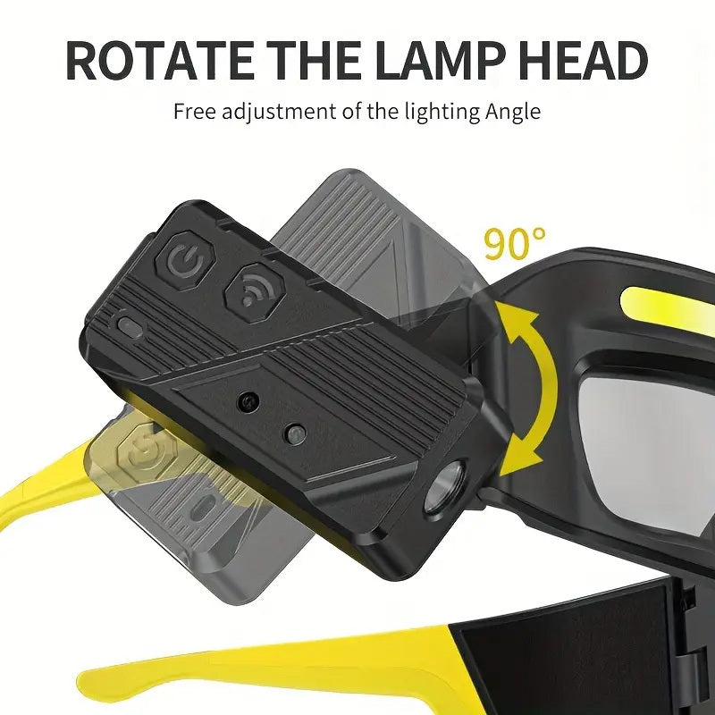 LED Headlamp Glasses Light - USB Rechargeable Head Torch with Rotatable Beam, Adjustable Brightness & Strobe Mode for Night Running, Cycling, Fishing & Outdoor Work