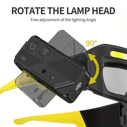 LED Headlamp Glasses Light - USB Rechargeable Head Torch with Rotatable Beam, Adjustable Brightness & Strobe Mode for Night Running, Cycling, Fishing & Outdoor Work