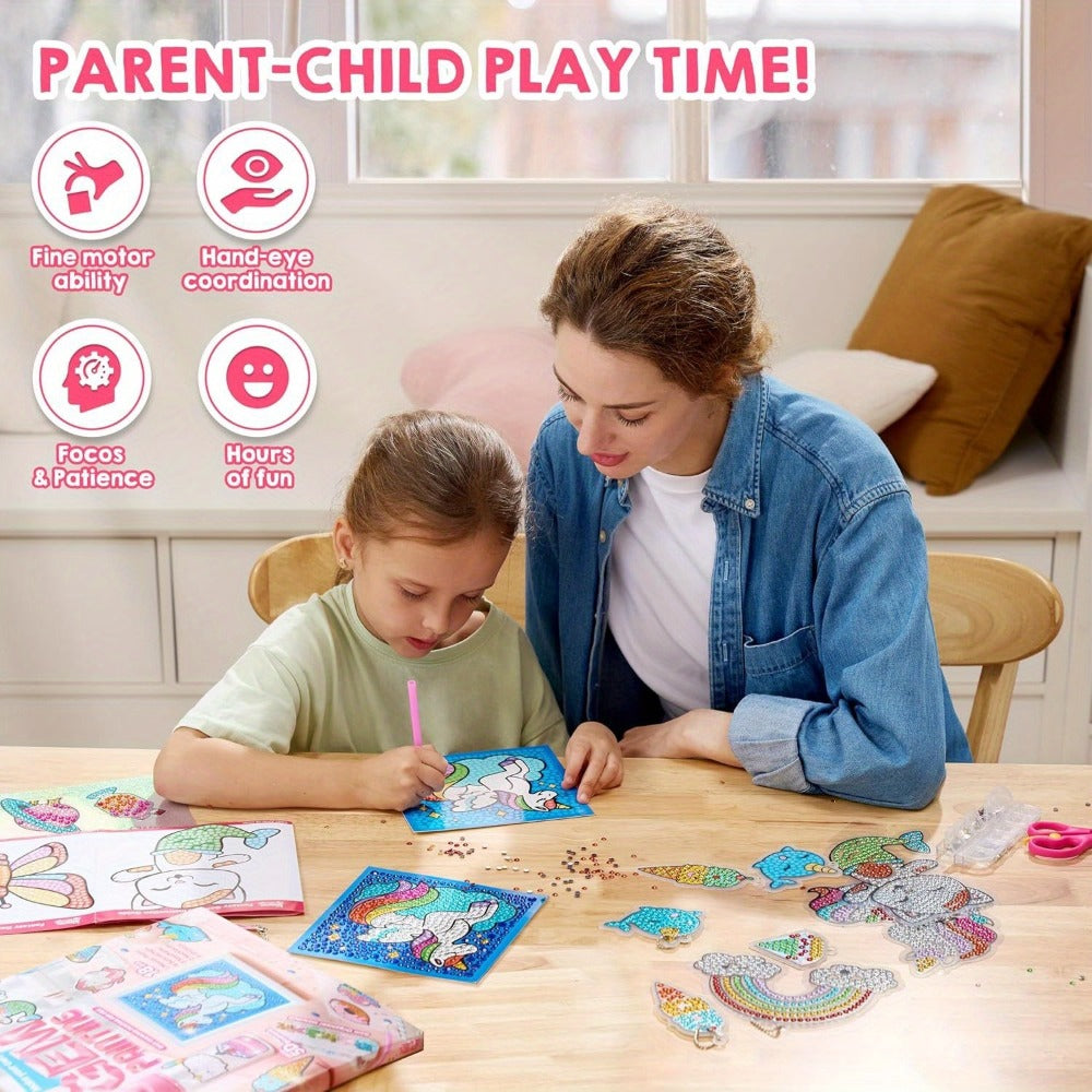 Diamond Gem Painting Kit for Girls Ages 6+ 16 Projects – 5D Gem Art Set with 2800+ Gems Unicorn Suncatchers Keychains Necklaces Stickers, All-in-One Arts Crafts Birthday Christmas Gift