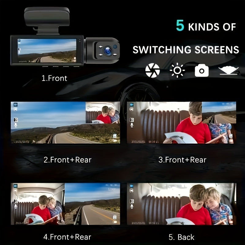 1080P Dual Camera, Dash Cam for Cars, Front And Inside, Car Camera with IR Night Vision, Loop Recording, Wide Angle Car DVR Camera with 3.16 Inch IPS Screen, Dual Lens Car Dashboard Video Cam, Without Battery