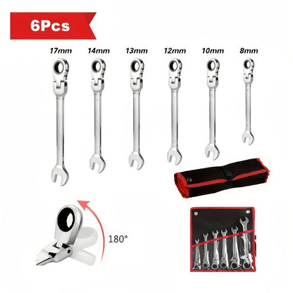 Ratchet Wrench Set 6-Piece Double-Ended Quick Release – Metric 8-17mm, 72-Tooth, Adjustable Combination Wrench Kit with Storage Bag for Home, Car & Mechanical Use