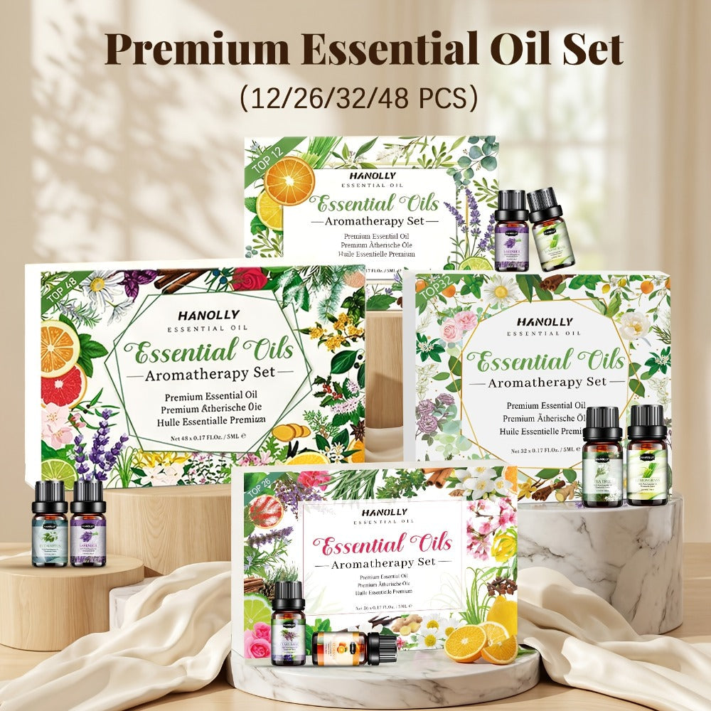 Essential Oils Set 12 26 32 48 Pcs Aromatherapy Gift Kit Lavender Eucalyptus Tea Tree Peppermint for Diffuser Humidifier Candle Soap Making Birthday Holiday Gift