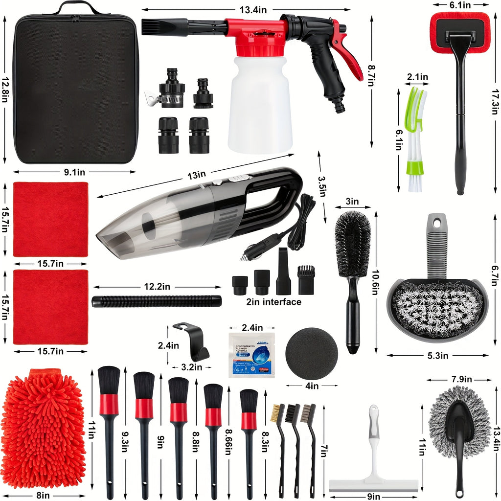 FCLUSLL 26/42pcs Car Washing Cleaning Kit, with Foam Spray Gun, Detail Brush, Portable Vacuum Cleaner, Windshield Cleaning Tools, Tire Brush, Towel, Car Interior And Exterior Details Set, Cleaning Set, Holiday Gifts for Family And Friends