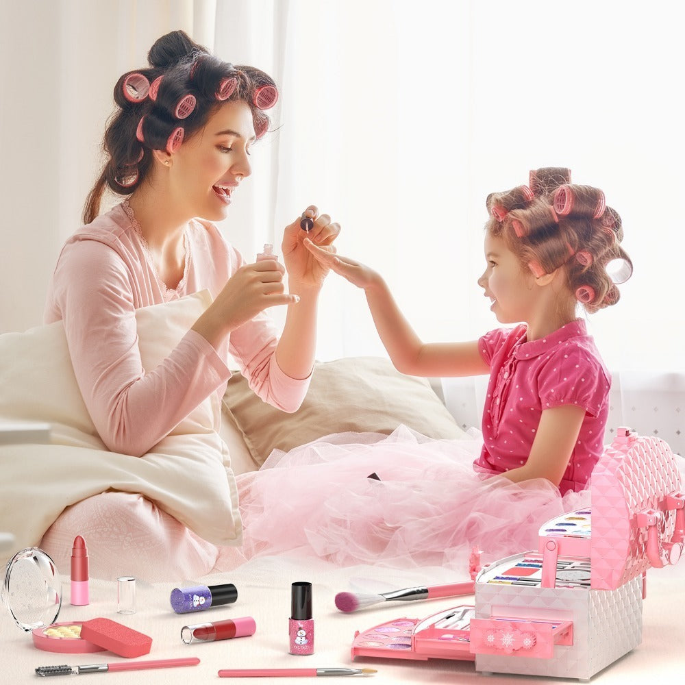 Princess Makeup Set for Girls Ages 3-12 – 58 PCS Non-Toxic Washable Pretend Play Makeup Kit with Brushes & Case | Skin-Friendly Beauty Toy | Best Birthday Christmas Gift for Little Girls