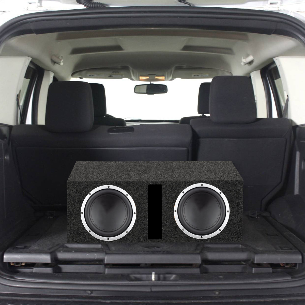QPower QBASS Dual 12 Inch Heavy Duty MDF Material Car Audio Subwoofer Enclosure Boxes with Shared Slot Port Vent and Dual Chamber Design, Charcoal