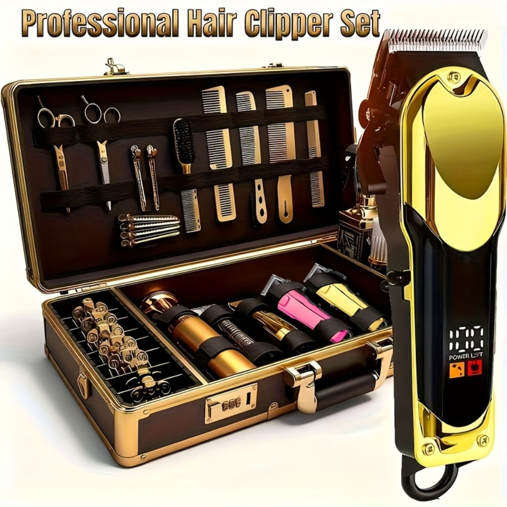 Adjustable Alloy Blade Hair Clipper Set for Men — USB Rechargeable Cordless Trimmer for Home, Salon & Travel, Gift Box Edition for Husband Boyfriend Father, Rose Red Golden Classic Styles