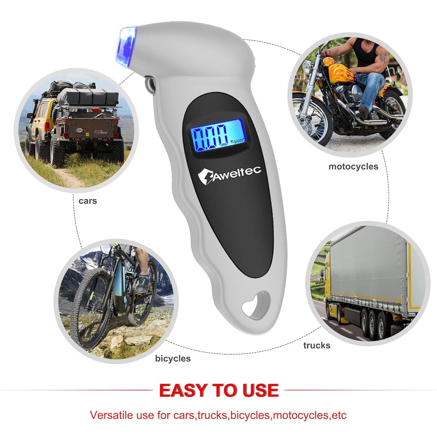 Digital Tire Pressure Gauge 2-Pack 150 PSI - Backlit LCD, 4 Modes PSI/Bar/KPA/Kgf, Non-Slip Grip for Car, Truck, Motorcycle & Bicycle