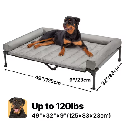 Elevated Dog Bed with Cooling Mesh & Removable Bolster Pillow Top Mat – Raised Dog Cot Bed, No-Slip Feet, Breathable Dog Sofa Bed for Indoor & Outdoor Use