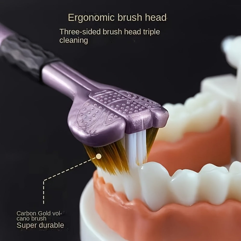 360 Toothbrush 2-Pack – Three-Head Design with Soft & Hard Nylon Bristles, 360° Cleaning, Tongue Coating Removal, Seamless Design for Braces, Bridges & Implants, Fresh Breath Oral Health Care