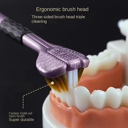 360 Toothbrush 2-Pack – Three-Head Design with Soft & Hard Nylon Bristles, 360° Cleaning, Tongue Coating Removal, Seamless Design for Braces, Bridges & Implants, Fresh Breath Oral Health Care
