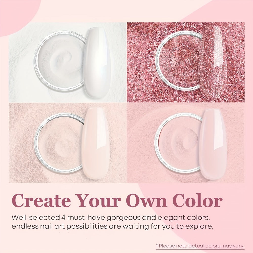 4-Color White & Nude Acrylic Powder Kit for 3D Nail Art — 10g Each All-Season Carving French Manicure Nail Extensions No Lamp Needed Salon Quality Home Use