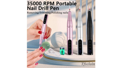 35000RPM Electric Nail Drill Rechargeable – Portable USB-Powered Low Noise Nail Efile for Manicure & Pedicure | Professional Cordless Nail Drill for Acrylic & Gel Nails, Gift for Women