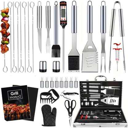 BBQ Griddle Tool Set with Aluminum Case, Oversized Spatula, Griddle Cover & Grill Scraper, Portable Outdoor Grilling Kit for Camping Parties Family Gatherings